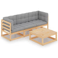 4 Piece Patio Lounge Set with Gray Cushion Pinewood Sectional Outdoor Furniture Set B253418