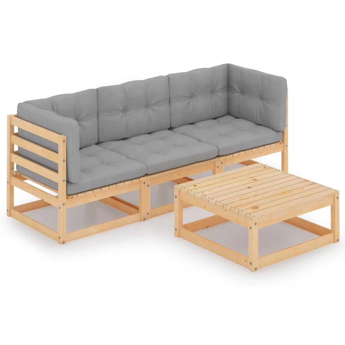 4 Piece Patio Lounge Set with Gray Cushion Pinewood Sectional Outdoor Furniture Set B253418