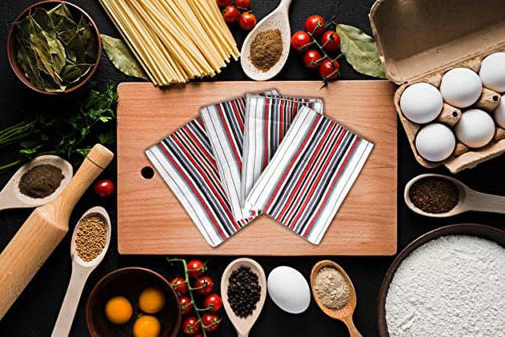 100% Cotton White Waffle Stripes Kitchen Towels Set of 6 D600689