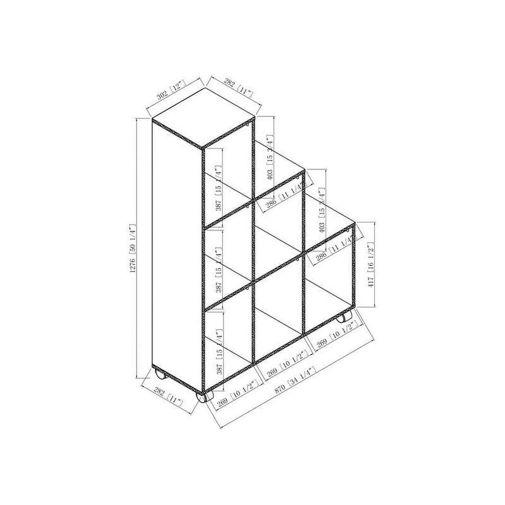 White Wood 6-Compartment Bookcase D936