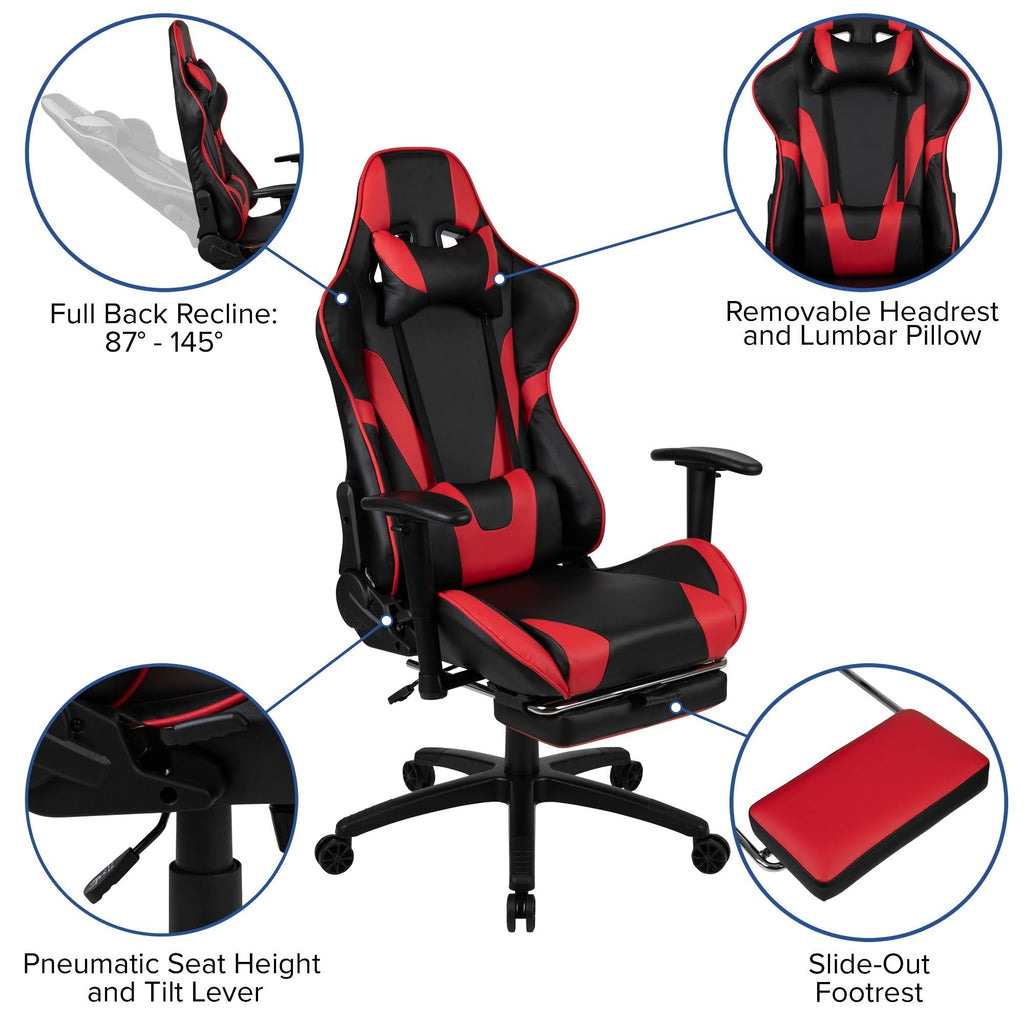 Gaming Desk and Reclining Gaming Chair Set with Cup Holder and Headphone Hook V352