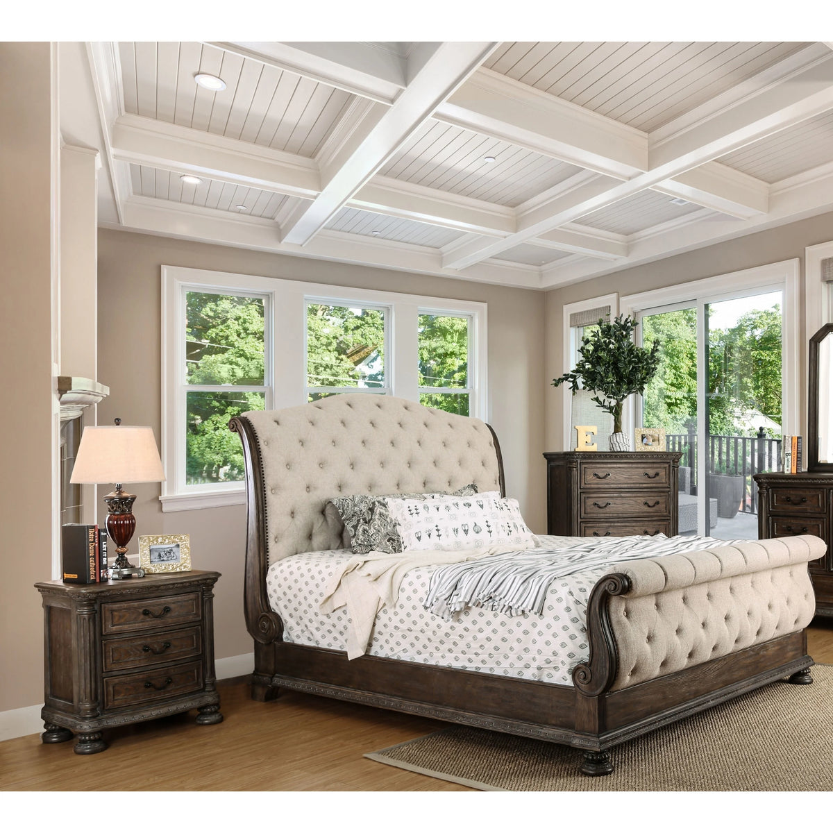 Brown Fabric Tufted 3-Piece Eastern King Bedroom Set Z54358