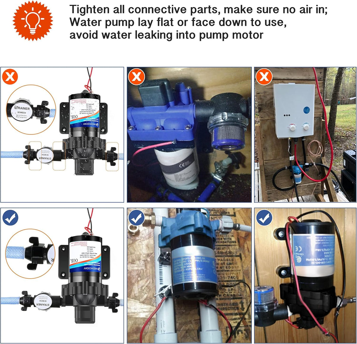Diaphragm Water Pump 12V with Pressure Switch 3.5 GPM 45 PSI Self Priming RV DC Washdown Pump with Fittings Strainer Filter T7255