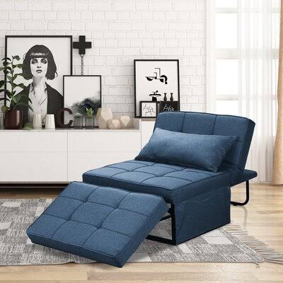 Navy Blue Linen Armless Sleeper Sofa Bed E113