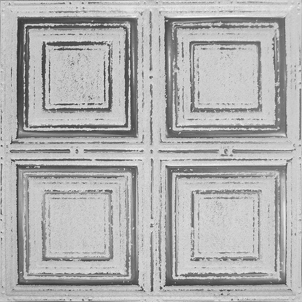 Silver Washed White Metal Ceiling Tiles 5-Pack E937