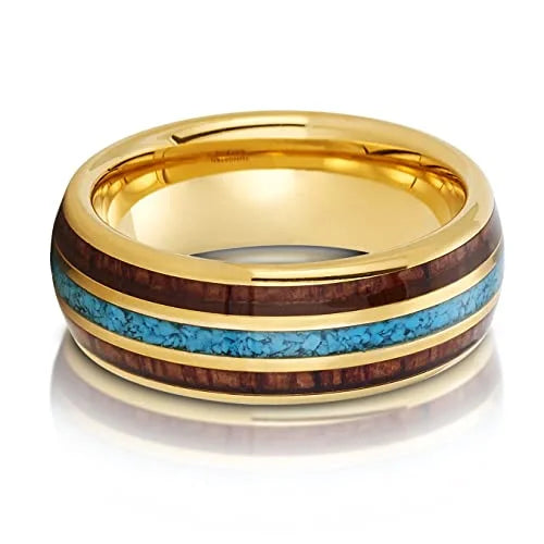 Tungsten Wedding Band with Koa Wood and Turquoise U87379
