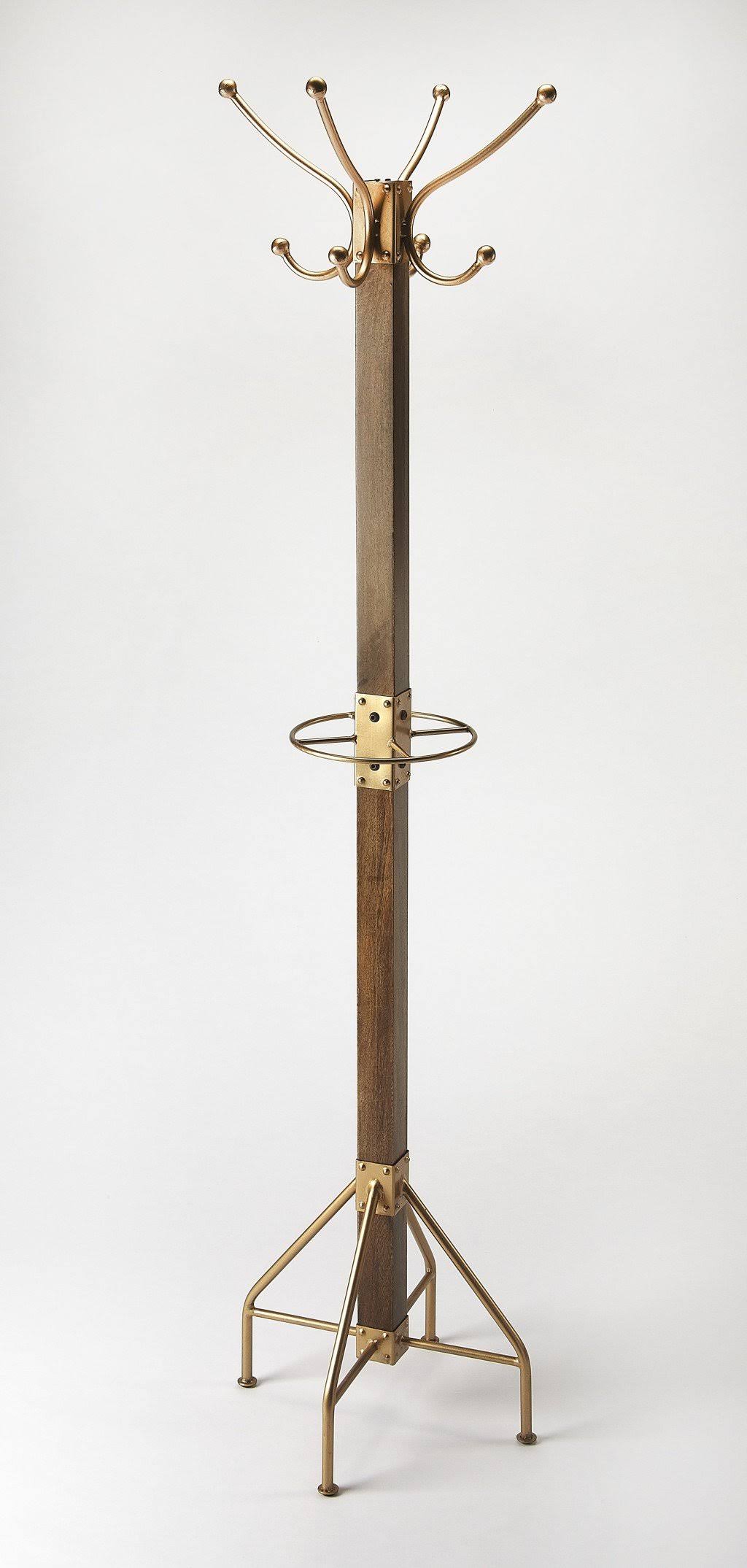 Wood & Antique Gold Coat Rack Tree K734099