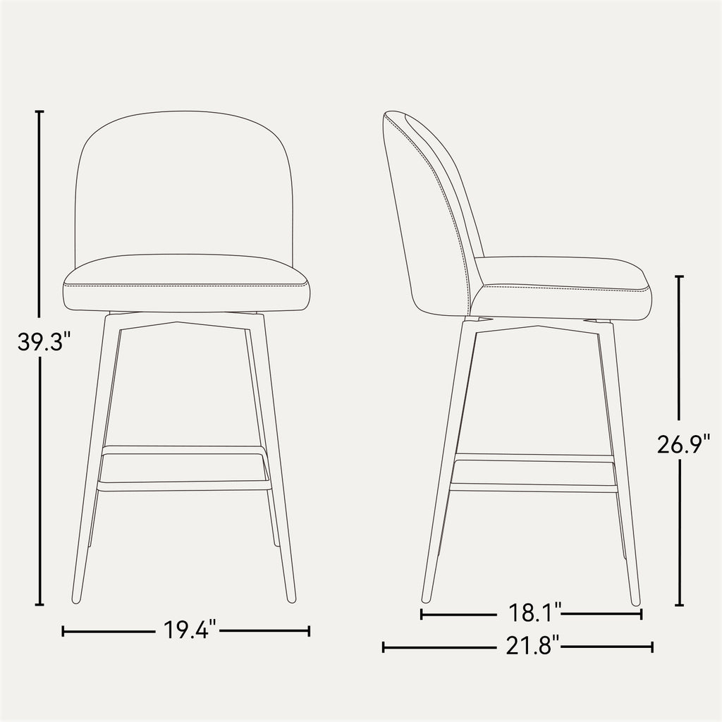 Black 26 Inch Upholstered Swivel Bar Stools Set of 2 with Back and Metal Legs O2186