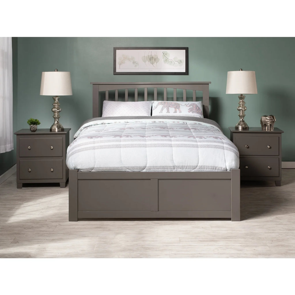 Gray Wood King Platform Bed with Twin XL Trundle H3290