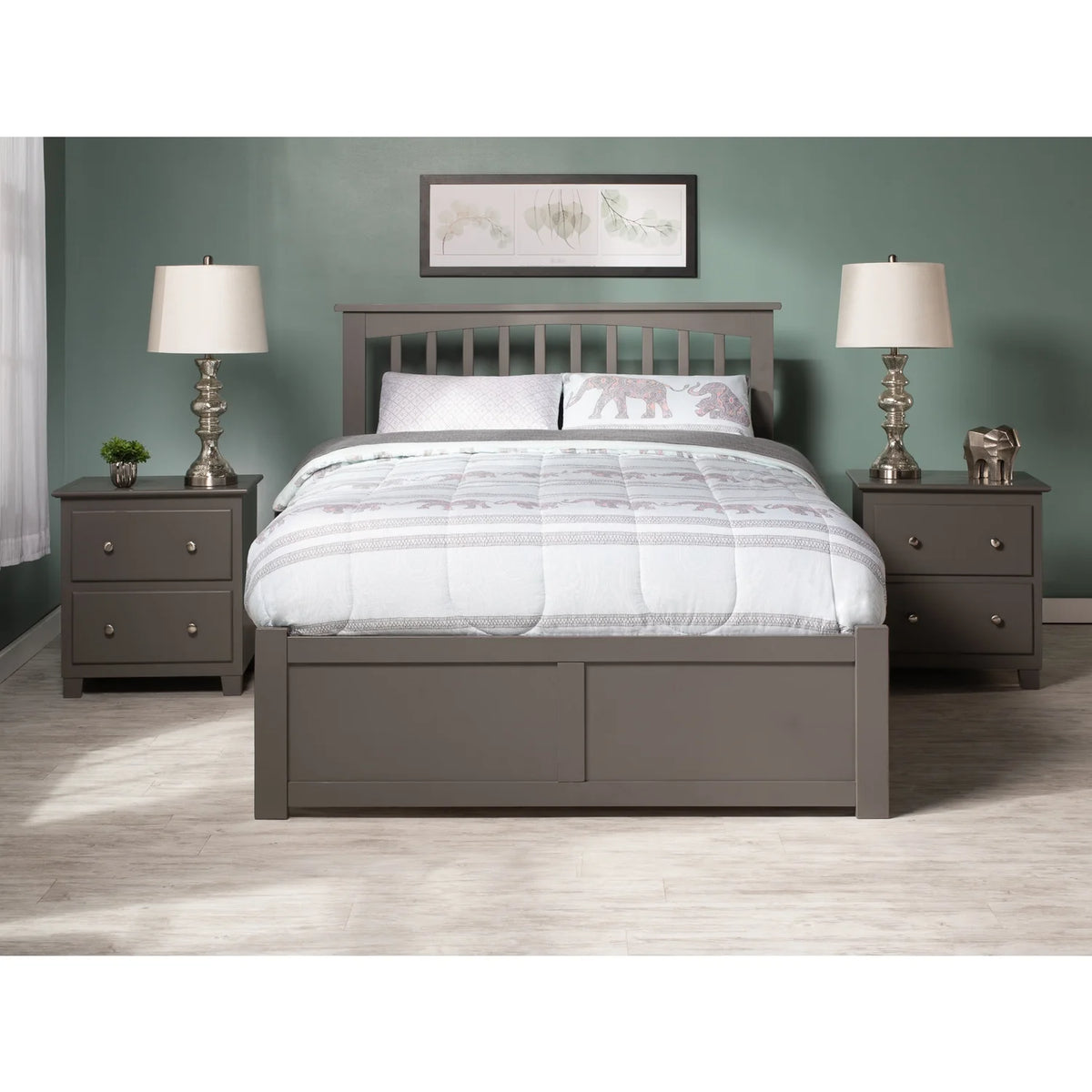 Gray Wood King Platform Bed with Twin XL Trundle H3290