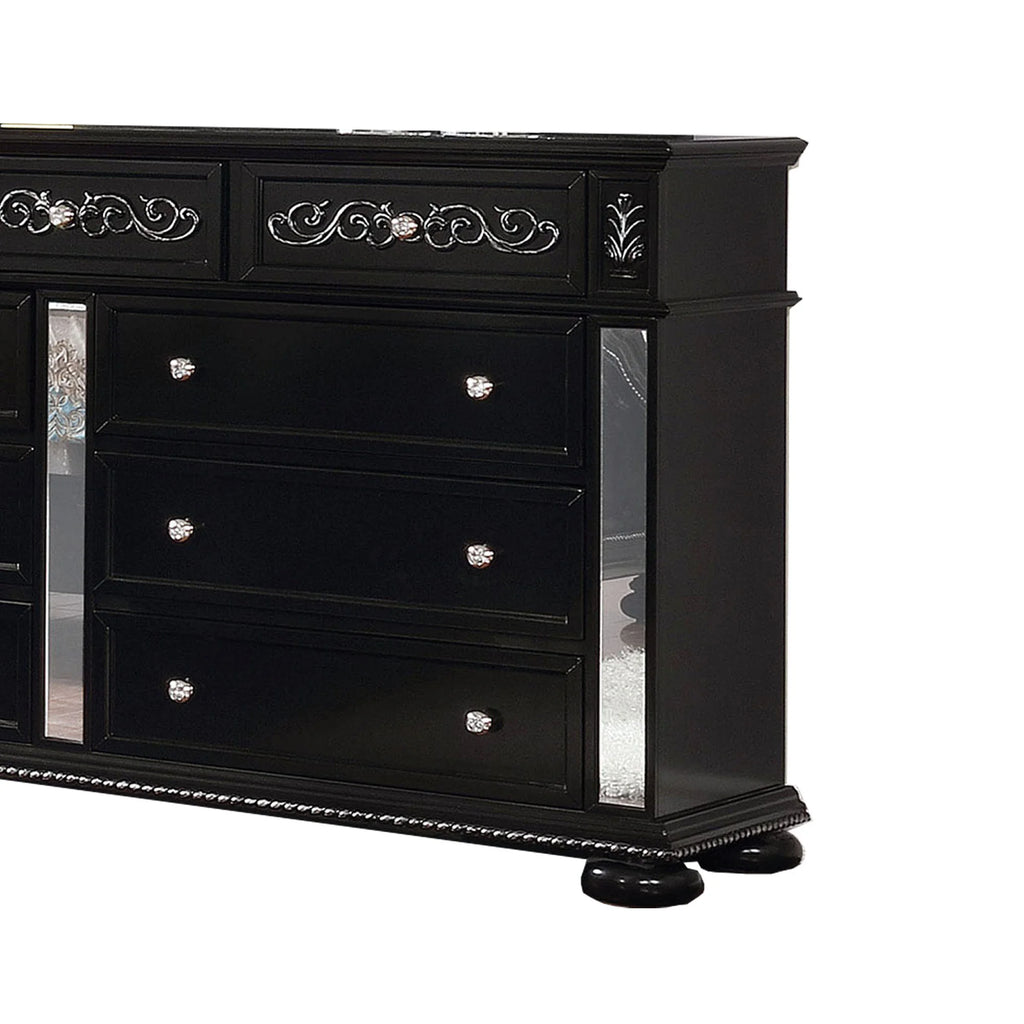 Black 9 Drawer Wooden Dresser with Mirror C433432