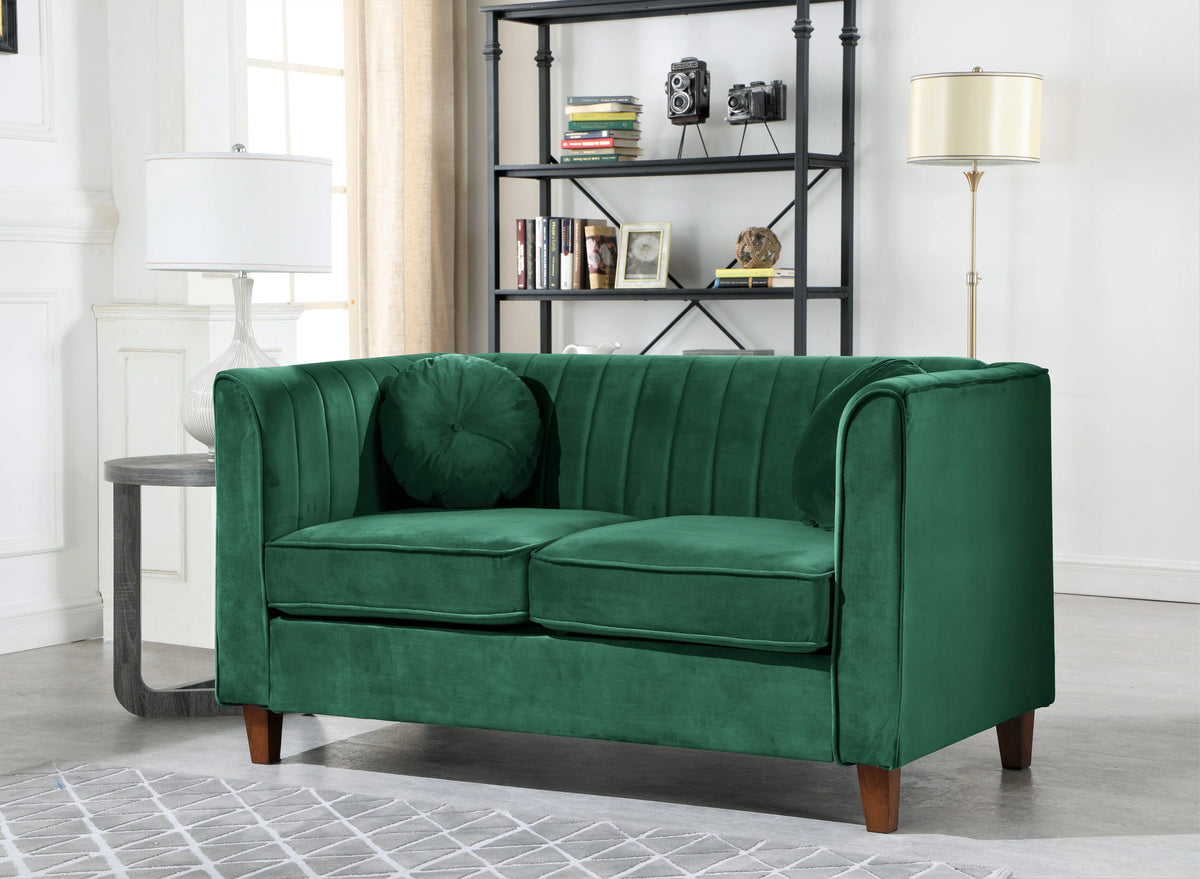 Green Velvet Rolled Arm Loveseat B374078