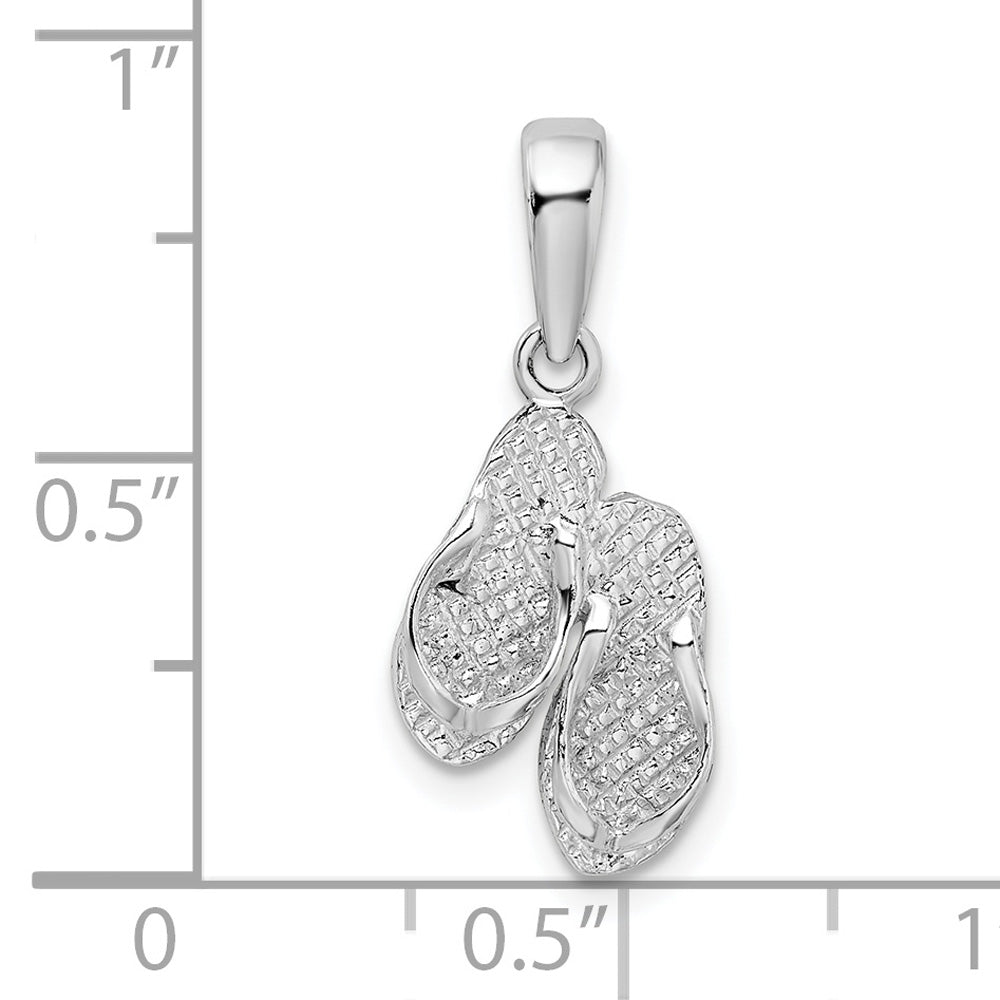 Sterling Silver Polished Textured Flip Flops Charm Pendant with Sterling Silver Cable Chain Necklace 18'' J68756